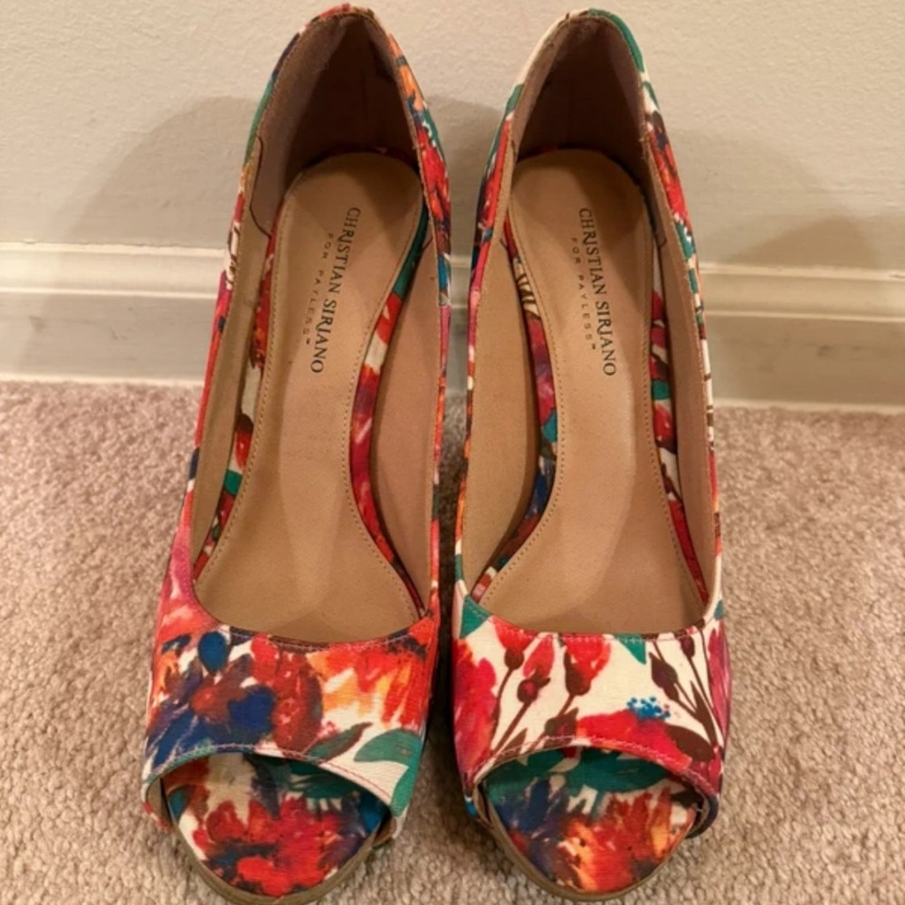 Christian Siriano Floral Peep-Toe Pumps in Red, Blue, Green, Orange